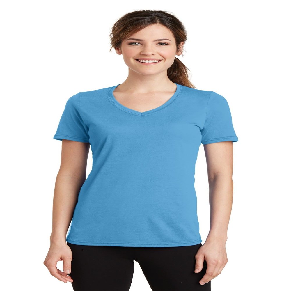 Port & Company Ladies Performance Blend V-Neck Tee Aquatic Blue Small