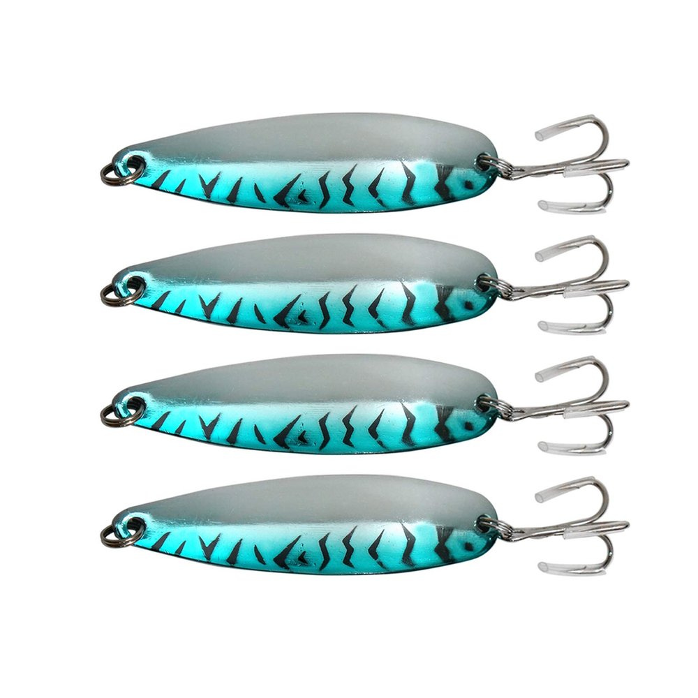 4pcs Fish WOW! 3oz Fishing Spoon with a Treble Hook 85g Fish Jigging Casting Lure Baits - Blue Mackerel