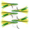 5pcs Fish WOW! 6" Fishing Tuna Clone Feather Rig 6 inch Trolling 3oz Bullet Weighted Head Lure - Yellow Green