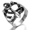 JAJAFOOK Silver Tone Black Anchor Signet Nautical Rope Stainless Steel Men's Ring,Retro Biker Punk view 2