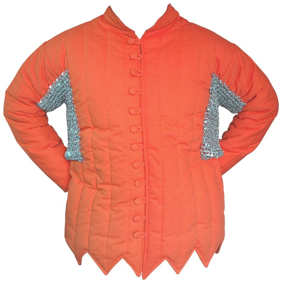 Cotton Gambeson Round Riveted Chain Mail Voider in Galvanized Finish ABS (RED, 54)