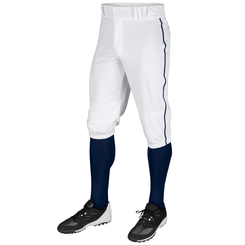 CHAMPRO boys Pipe Triple Crown Polyester Knicker with Braid, White, Navy Pipe, Large US