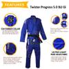 Twister Progress 5.0 Brazilian Jiu Jitsu Gi | BJJ Gi | Lightweight Preshrunk Pearl Weave | With Pants and Jacket 475gram (BLUE, A1) view 3