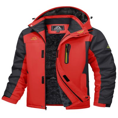 MAGCOMSEN Winter Coats for Men Windbreaker Water Resistant Ski Snowboard Jacket Fleece Lined Warm Parka Work Sport Outerwear Red, 2XL