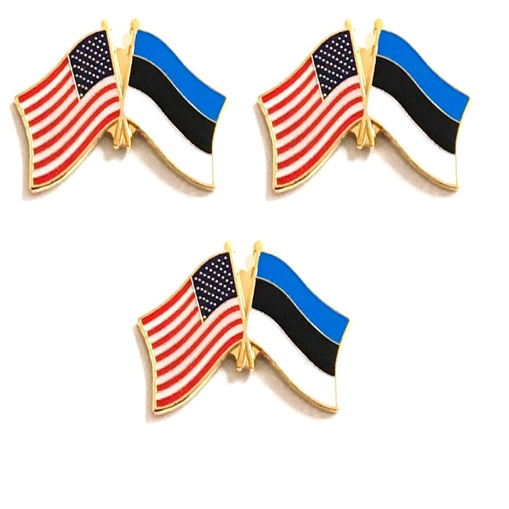 3 Estonia USA Friendship Flag Lapel Pins Pack of 3 Estonian & American Double Flag Pin Badge