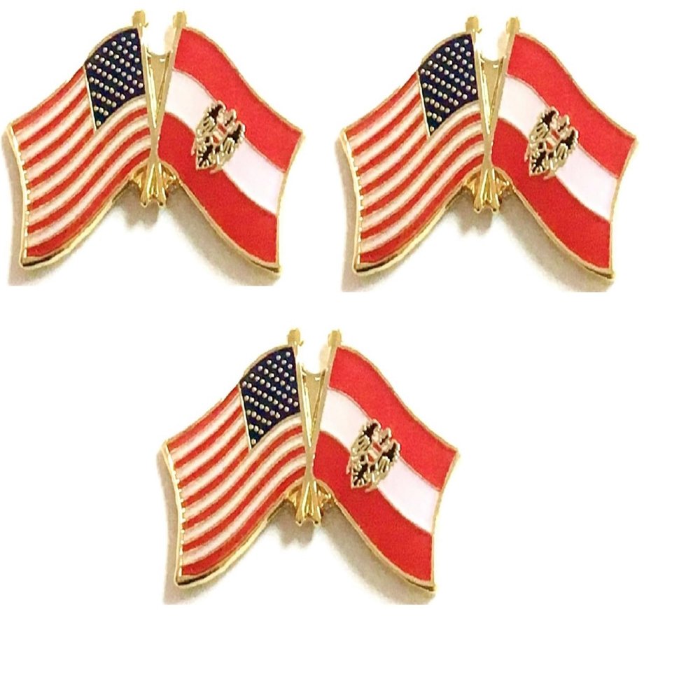 3 Austria Eagle USA Friendship Flag Lapel Pins Pack of 3 Austrian & American Double Flag Pin Badge