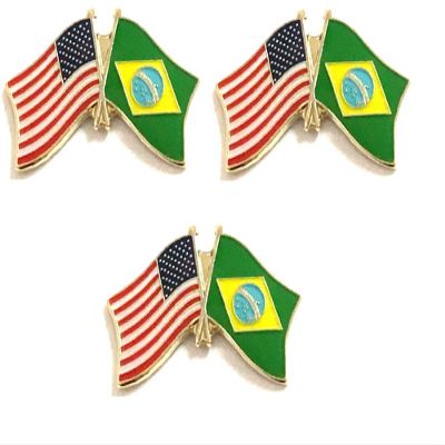 3 Brazil USA Friendship Flag Lapel Pins Pack of 3 Brazilian & American Friendship Tie & Hat Pin Badges