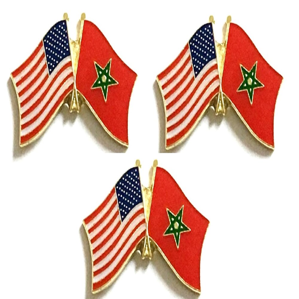 3 Morocco USA Friendship Flag Lapel Pins Pack of 3 Moroccan & American Double Flag Pin Badge