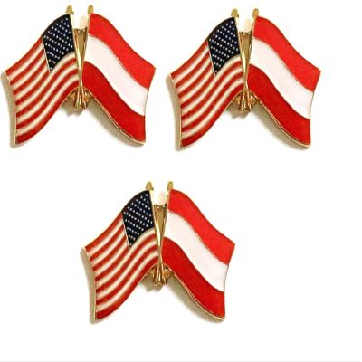 3 Austria USA Friendship Flag Lapel Pins Pack of 3 Austrian & American Double Flag Pin Badge