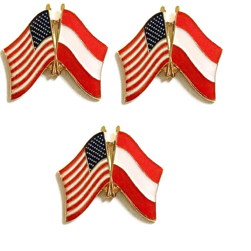 3 Austria USA Friendship Flag Lapel Pins Pack of 3 Austrian & American Double Flag Pin Badge