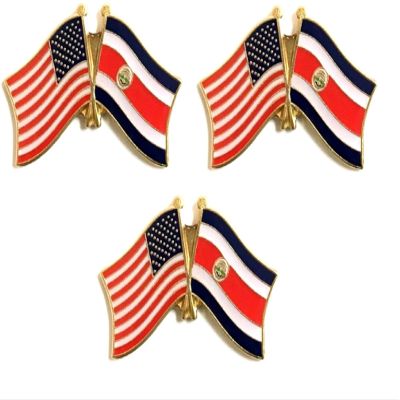 3 Costa Rica USA Friendship Flag Lapel Pins Pack of 3 Costa Rican & American Double Flag Pin Badge