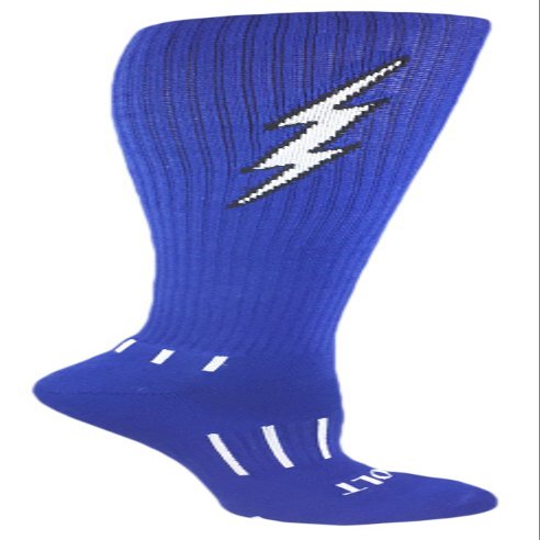 MOXY Socks Insane Bolt Knee High Soccer Socks  Blue Sports Socks with White Lightning Bolt for Men & Women - Durable, Comfortable Athletic Socks for Training, Games & Gym