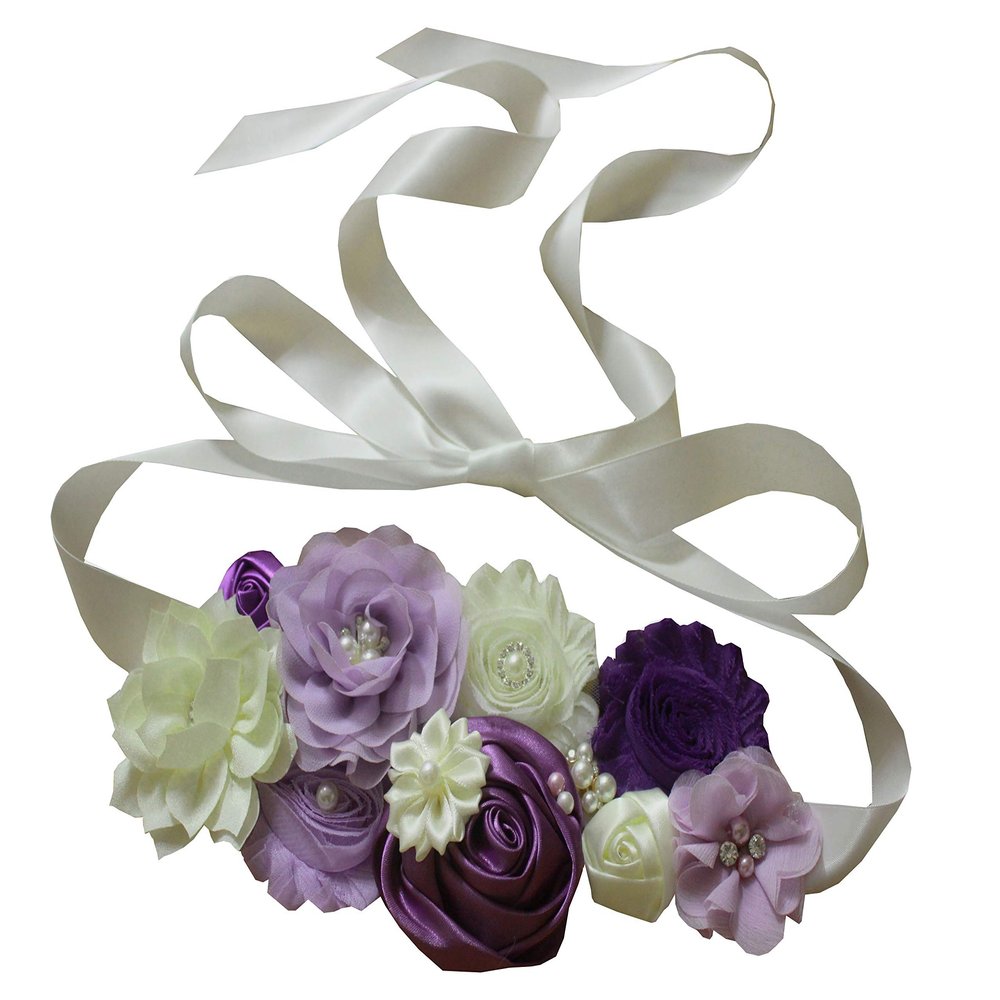 nania maternity pregnancy sash for Mon to be baby shower sash flower sash (Purple)