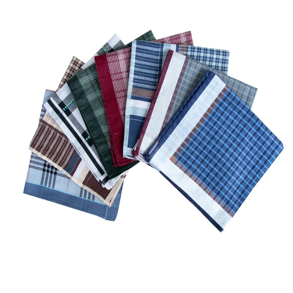 Assorted Men's Cotton Pocket Square Plaid Small Handkerchiefs Soft Hankies 3Pieces