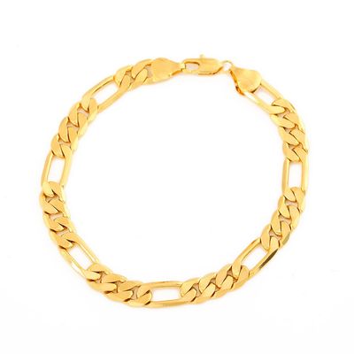 24K Gold Plated Links Classic Figaro Chain Link Bracelet Length 8.26" Width 2mm-9mm (Length:21cm,Width:4mm)