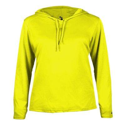 Badger Sport Ladies Safety Yellow Green Long Sleeve XS Hoodie Tee
