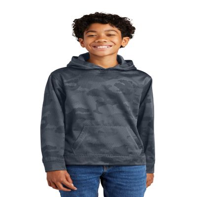 SPORT-TEK Youth Sport-Wick CamoHex Fleece Hooded Pullover | Lightweight Hooded Sweatshirt for Kids, Athletic Youth Hoodie Dark Smoke Grey