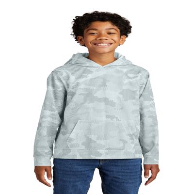 SPORT-TEK Youth Sport-Wick CamoHex Fleece Hooded Pullover | Lightweight Hooded Sweatshirt for Kids, Athletic Youth Hoodie White