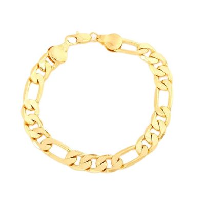 24K Gold Plated Links Classic Figaro Chain Link Bracelet Length 8.26" Width 2mm-9mm (Length:21cm,Width:9mm)