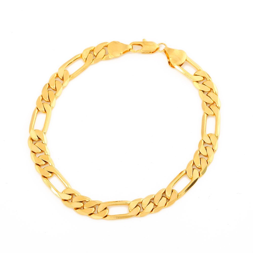 24K Gold Plated Links Classic Figaro Chain Link Bracelet Length 8.26" Width 2mm-9mm (Length:21cm,Width:6mm)