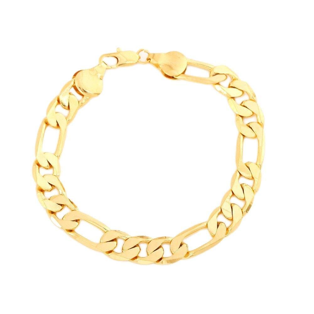 24K Gold Plated Links Classic Figaro Chain Link Bracelet Length 8.26" Width 2mm-9mm (Length:21cm,Width:7mm)