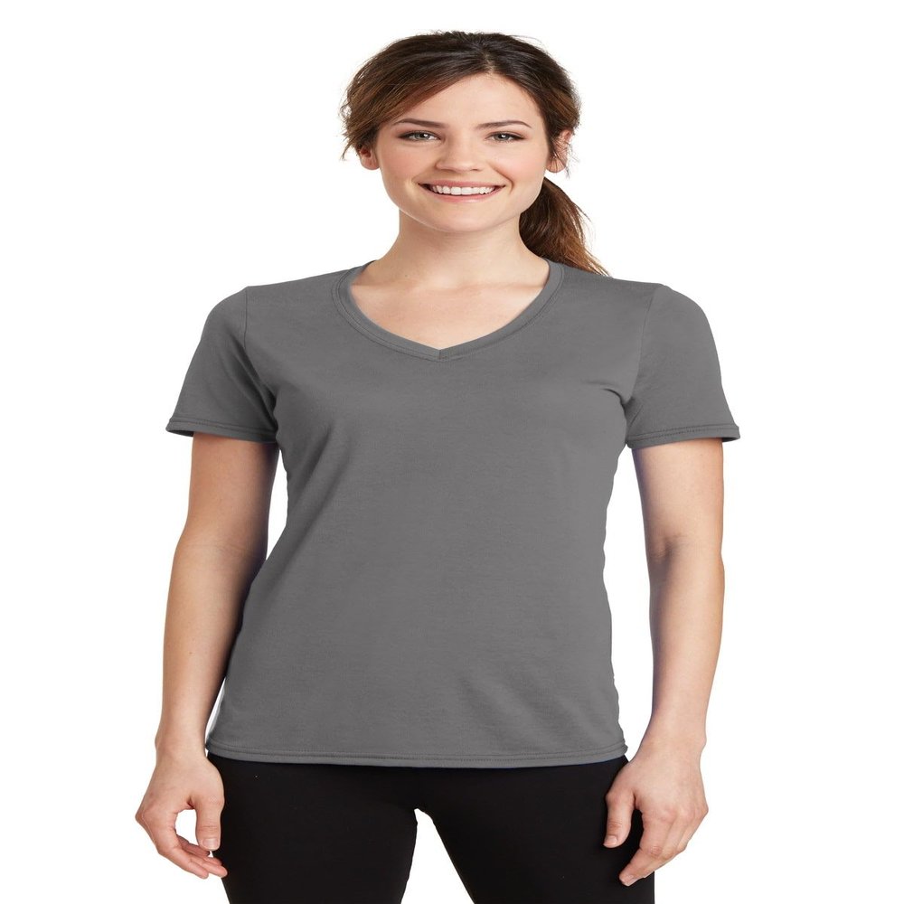 Port & Company Ladies Performance Blend V-Neck Tee Gray XL