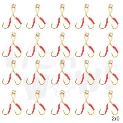 40 Fish WOW! Size 2/0 Gold 4X Strong Assist Hooks for Vertical Speed jig, Knife jig, Butterfly Jigs, Flat Fall jig