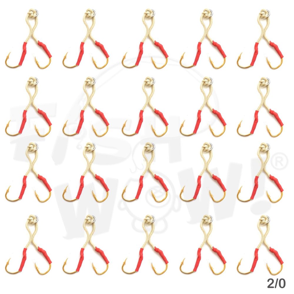 40 Fish WOW! Size 2/0 Gold 4X Strong Assist Hooks for Vertical Speed jig, Knife jig, Butterfly Jigs, Flat Fall jig