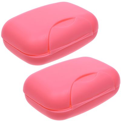 Inovat 2 Pcs Plastic Soap Case Holder Container Box Home Outdoor Hiking Camping Travel Pink