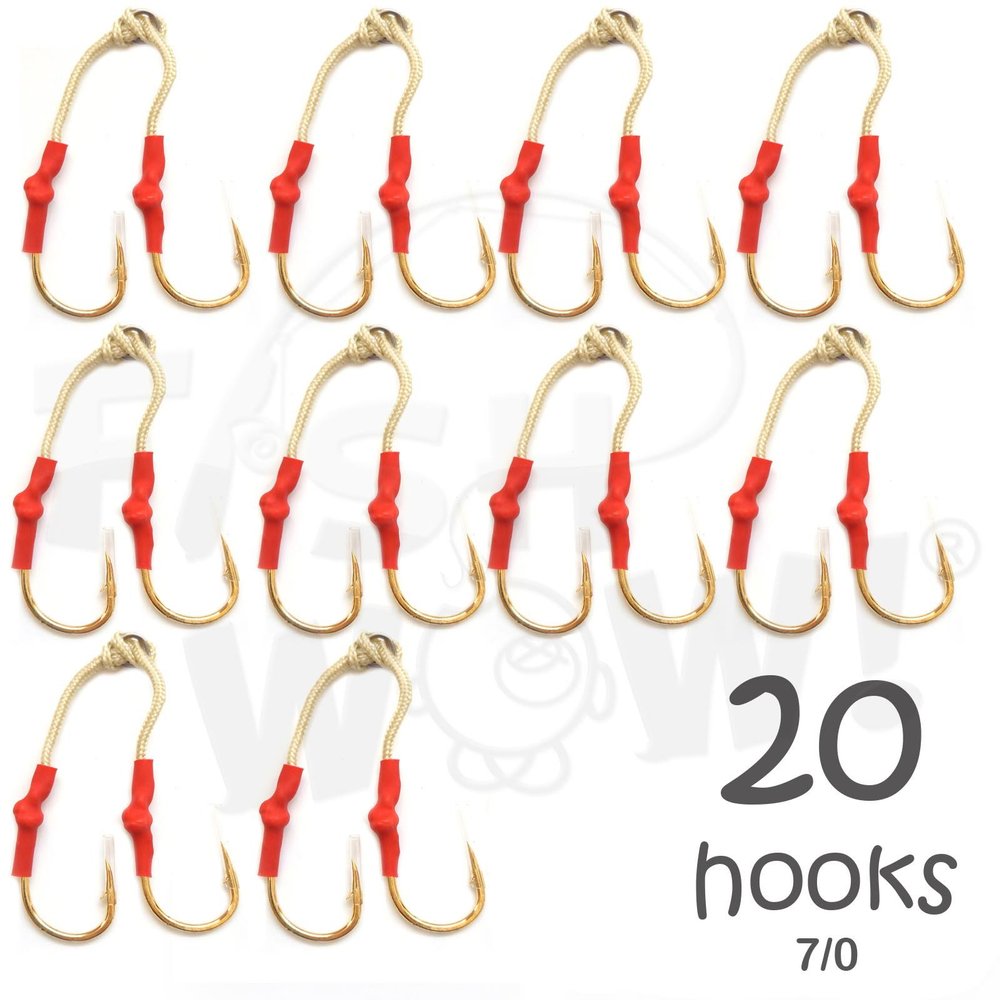 20 Fish WOW! 7/0 Assist Hook Gold-Plated 4X Strong Jigging Assist Fishing Hooks Size 7/0 for Vertical Speed jig, Knife jig, Butterfly Jigs, Flat Fall jig