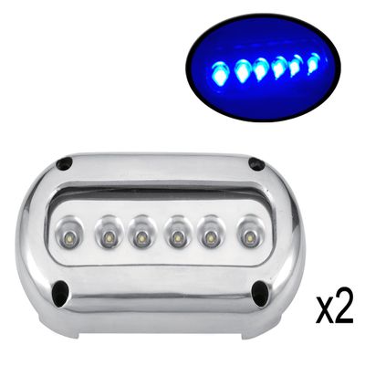 Pactrade Marine 2PCS Blue LED Stainless Steel Underwater Light Surface Mount