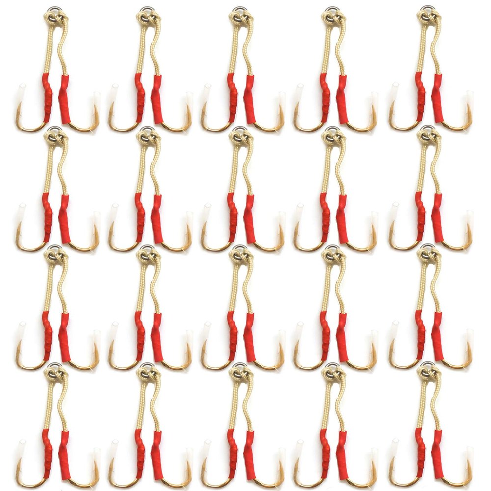 40 Fish WOW! Size 3/0 Gold 4X Strong Assist Hooks for Vertical Speed jig, Knife jig, Butterfly Jigs, Flat Fall jig
