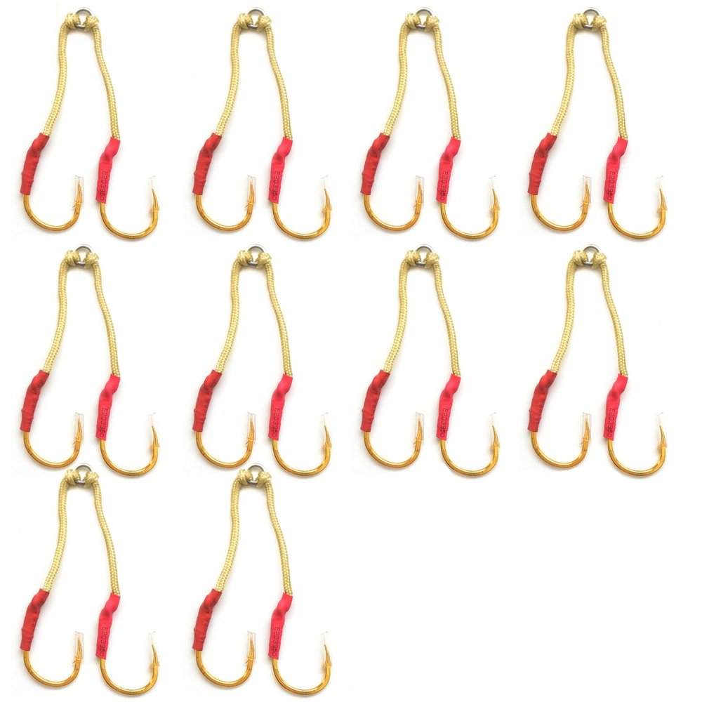 20 Fish WOW! 4/0 Assist Hook Gold-Plated 4X Strong Jigging Assist Fishing Hooks Size 4/0 for Vertical Speed Knife Butterfly Flat Fall jigs