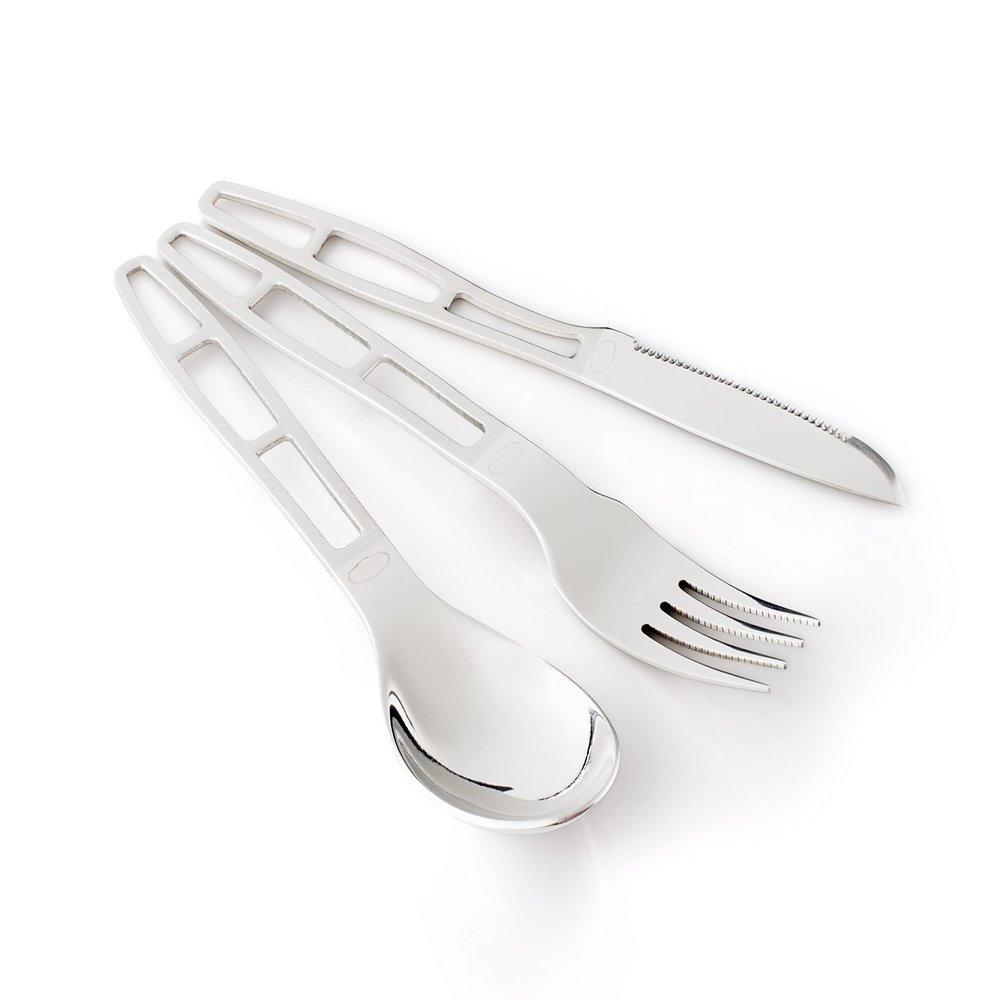 GSI Outdoors 61004 Glacier Stainless 3-Piece Cutlery Set Lightweight Forged Stainless Steel Camping Utensils for Backpacking, Hiking, Travel & Outdoor Dining