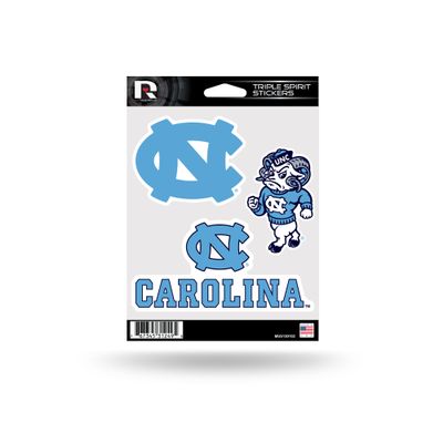 Rico Industries NCAA North Carolina Tar Heels Die Cut 3-Piece Triple Spirit Sticker Sheet