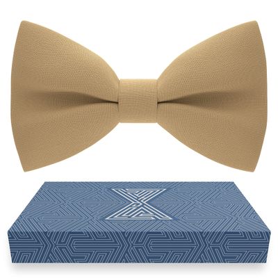 Bow Tie House Babies Classic Pre-Tied Bow Tie Formal Solid Tuxedo (Small, Deep Beige)