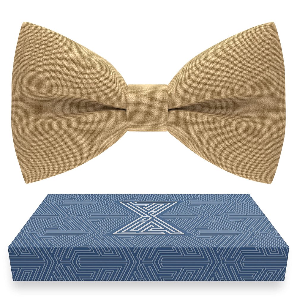 Bow Tie House Babies Classic Pre-Tied Bow Tie Formal Solid Tuxedo (Small, Deep Beige)