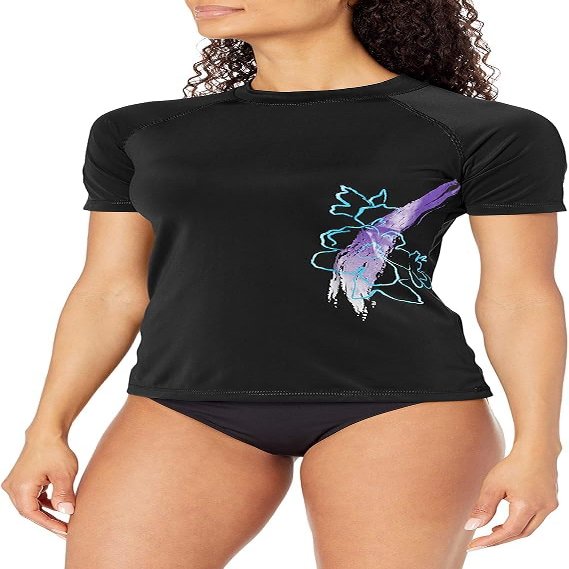 Kanu Surf womens Marina Upf 50+ Short Sleeved Active Rashguard & Workout Top Rash Guard Shirt, Katya Black, X-Small US