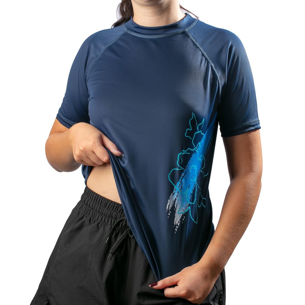 Kanu Surf Women's Marina UPF 50+ Short Sleeved Active Rashguard & Workout Top, Katya Navy, X-Large