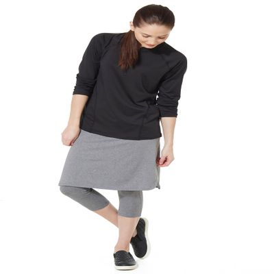 Snoga Athletics 22in Athletic Side Slit Pencil Skirt & Attached Capri Leggings, Tummy Control Waistband, Back Pocket, Grey XS