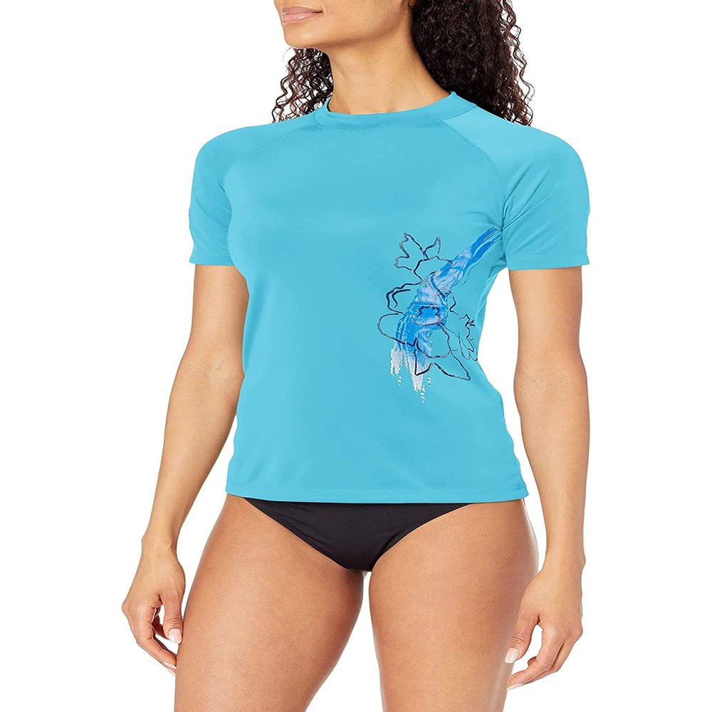 Kanu Surf Women's Marina UPF 50+ Short Sleeved Active Rashguard & Workout Top, Katya Aqua, X-Large