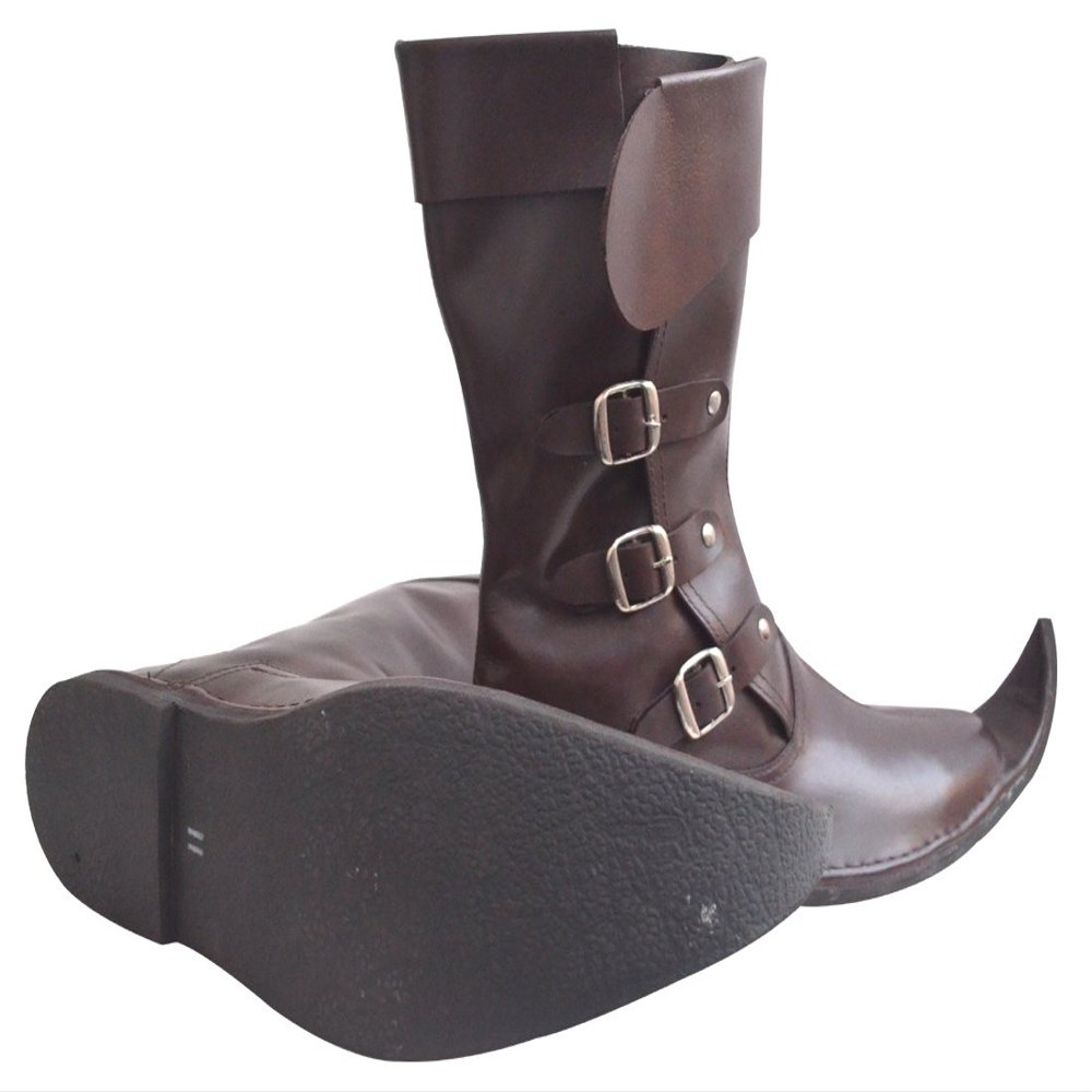 Allbeststuff Medieval Leather Boots 3 Buckle Re-Enactment Mens Shoe ABS (Brown, 11)