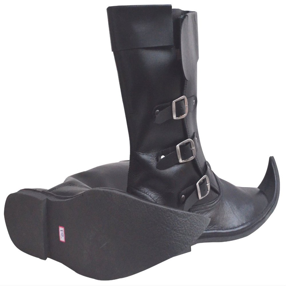 Allbeststuff Medieval Leather Boots 3 Buckle Re-Enactment Mens Shoe ABS (Black, 10)