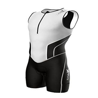 Sparx Men`s Triathlon Suit Tri Race Skinsuit Bike-Swim-Run 3 Pockets Italian Fabric (White, XL)