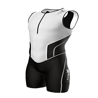 Sparx Men`s Triathlon Suit Tri Race Skinsuit Bike-Swim-Run 3 Pockets Italian Fabric (White, XL)