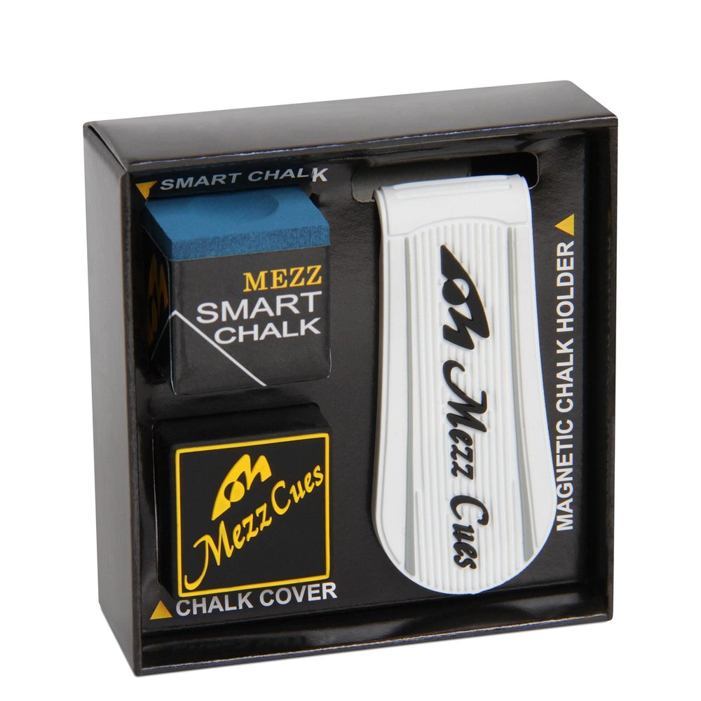 MEZZ Smart Chalk Set Pool Cue Chalk + Chalk Holder + Chalk Cover (White w/Black logo)