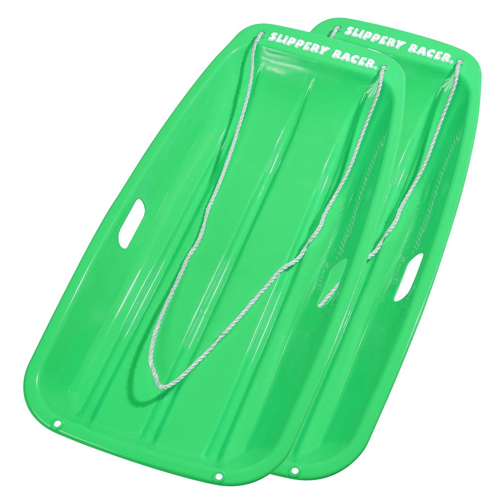 Slippery Racer Downhill Sprinter Flexible Kids Toddler Plastic Cold-Resistant Toboggan Snow Sled with Pull Rope and Handles -35 Inch (Green, 2)
