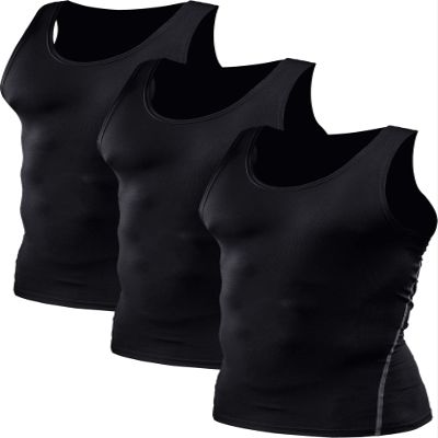 NELEUS Men's Athletic 3 Pack Compression Under Base Layer Sport Tank Top,Black,S,EUR M