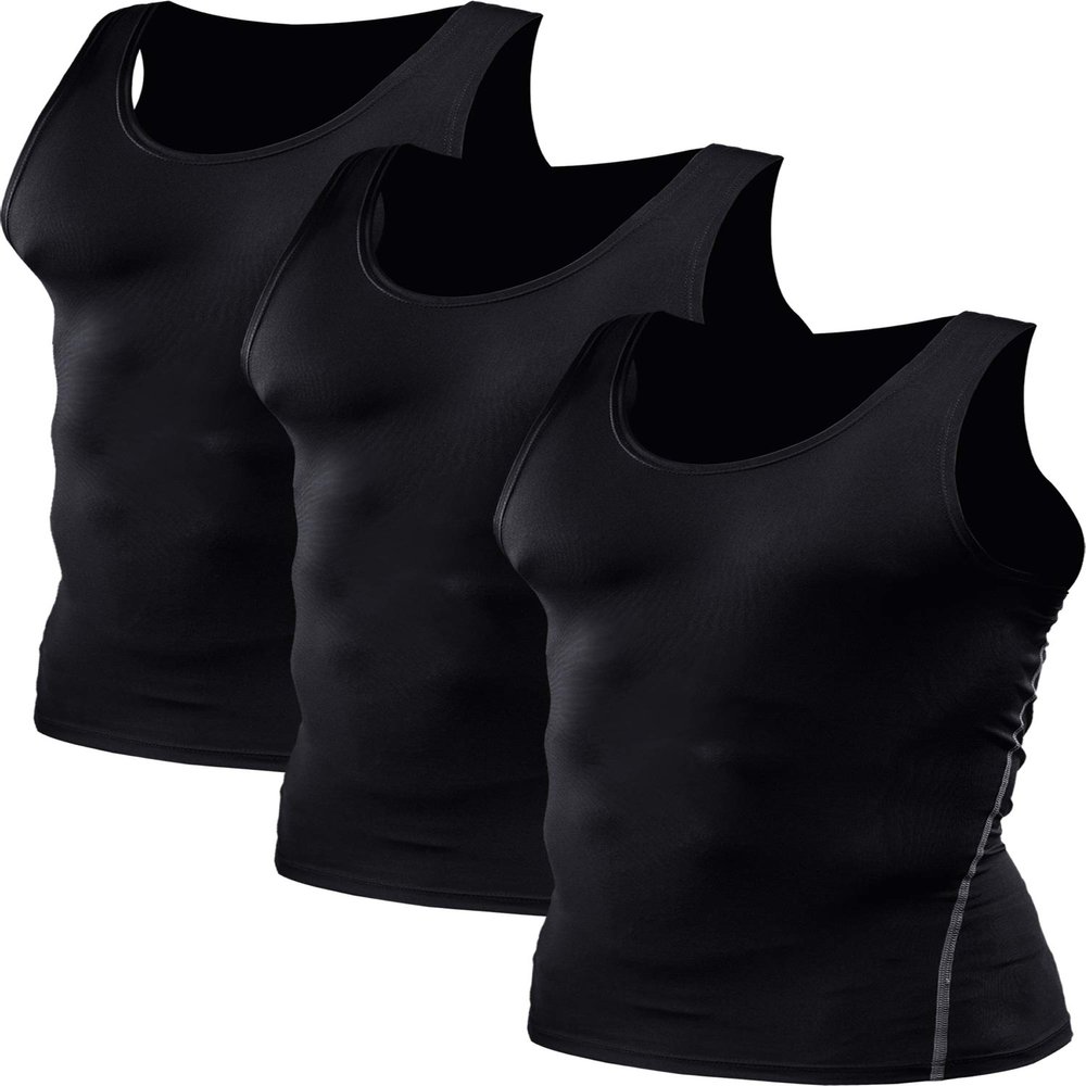 NELEUS Men's Athletic 3 Pack Compression Under Base Layer Sport Tank Top,Black,S,EUR M