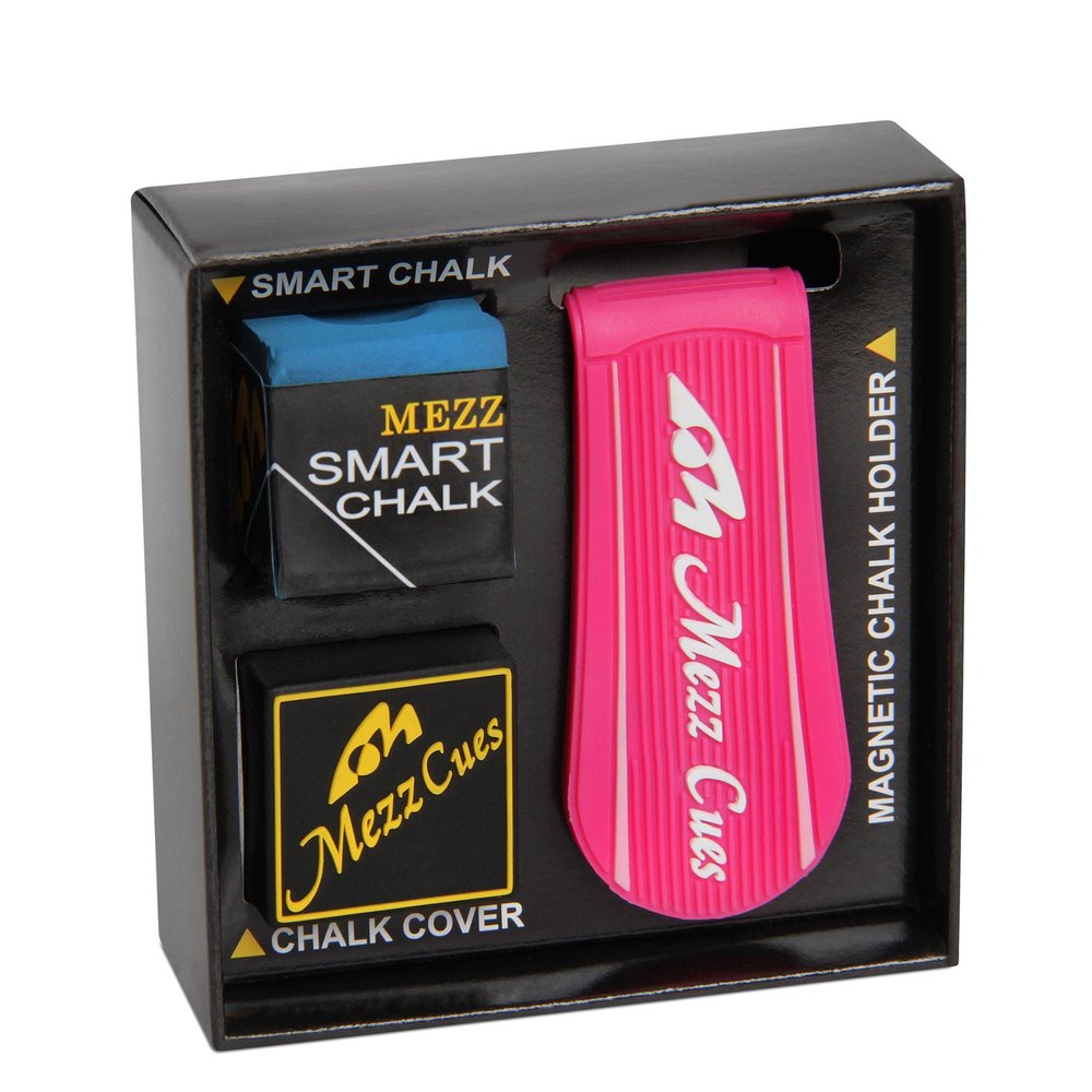 MEZZ Smart Chalk Set Pool Cue Chalk + Chalk Holder + Chalk Cover (Pink w/White logo)
